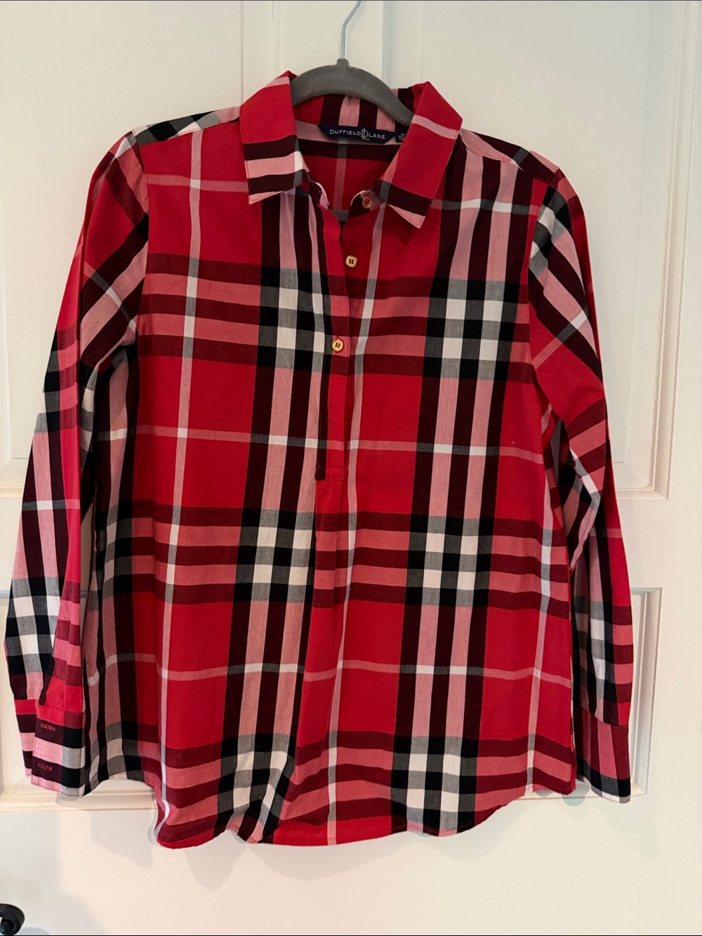 Duffield Lane Red, Black & White Plaid Button-Down Shirt